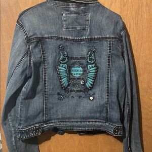 Cowgirl Tuff Embroidered Western Denim Jean Jacket with Blue Accents size XL